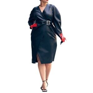 ELOQUII Wrap Detail Faux Leather Dress (Z18.26)